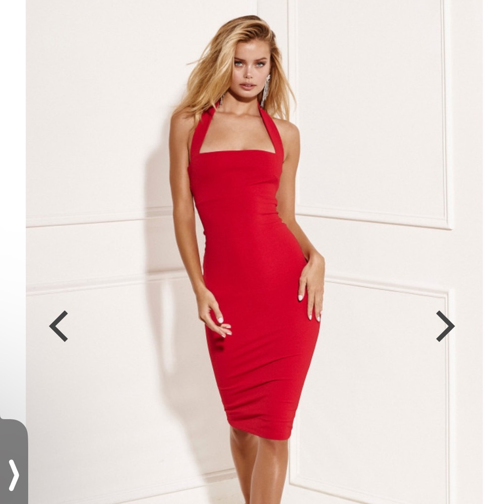 Nookie Red Halter Midi Dress | Bodycon Cocktail Dress | XS | Wedding Guest - Picture 4 of 7